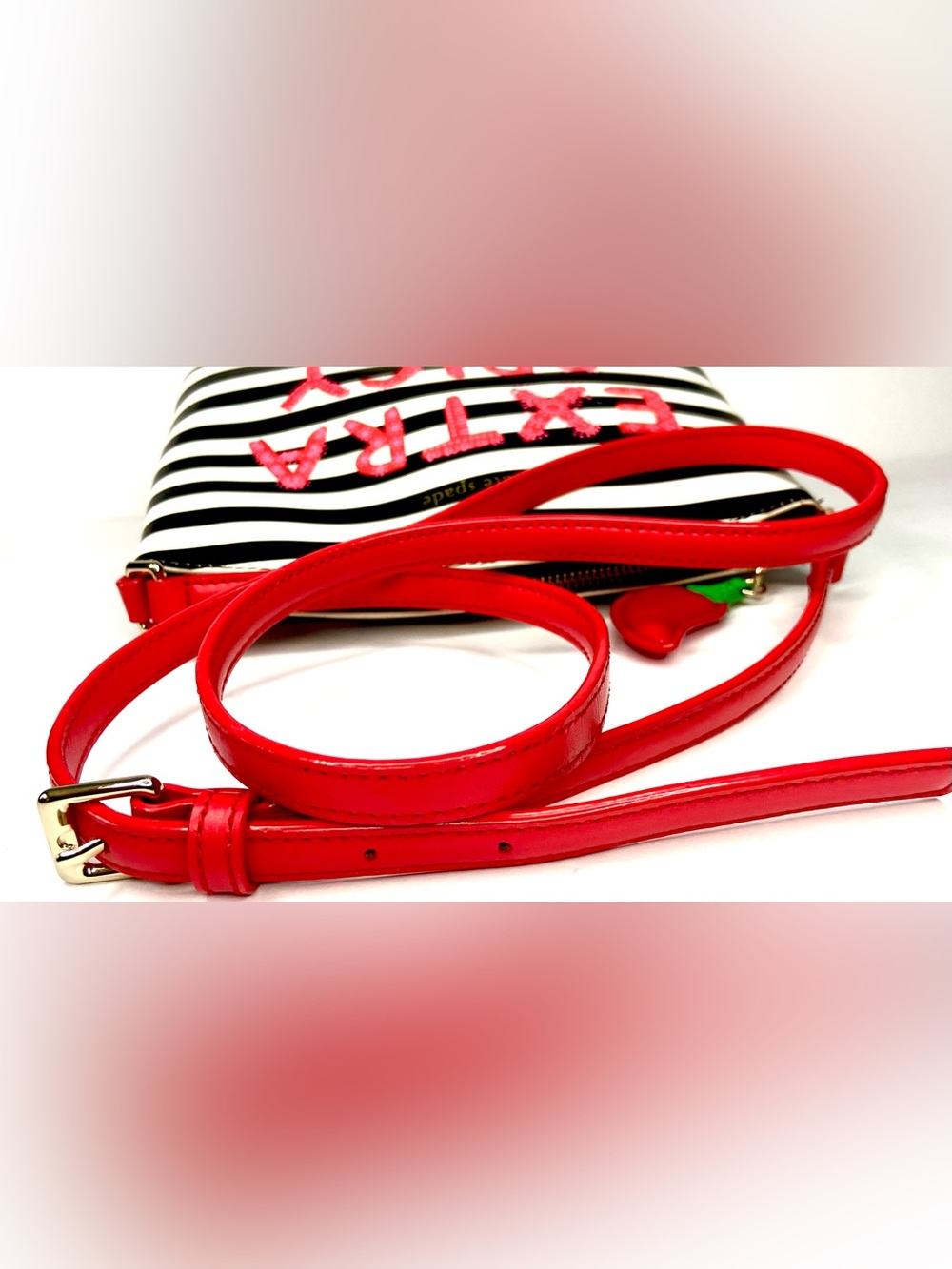 EUC 2018 novelty kate spade Black & White Striped "Extra Spicy" Crossbody - Picture 9 of 13